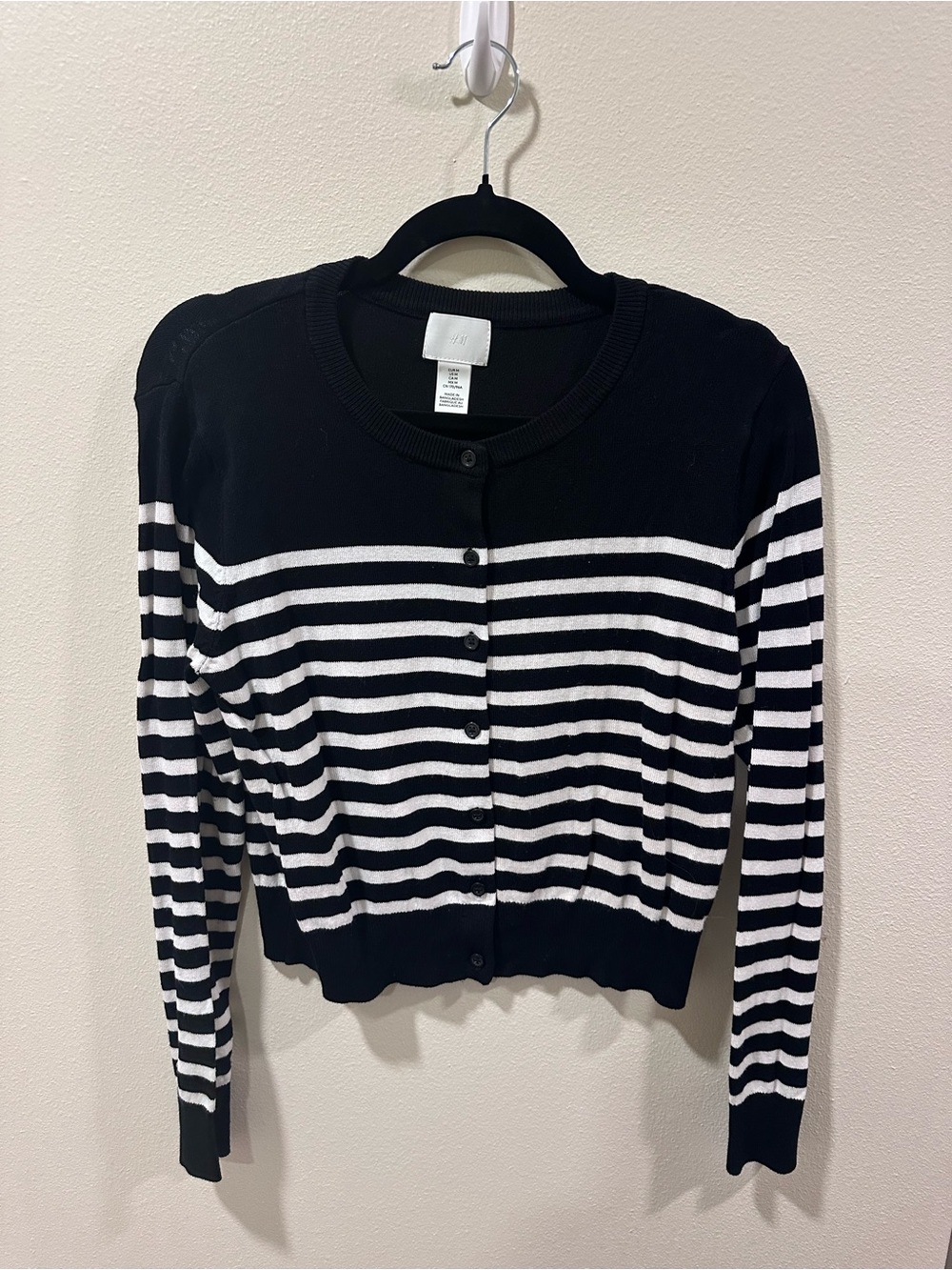 H&M Black Button-Up Striped Cardigan